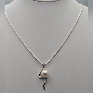 Freshwater White Real Pearl Necklace 24” Sterling Sterling 925 Snake Chain NWOT